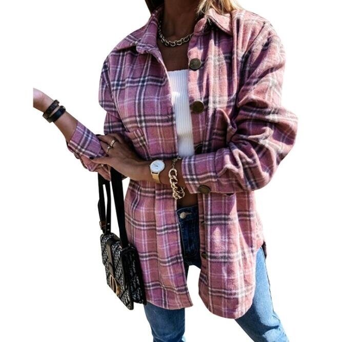 Plaid Long Sleeve Button Coat Outwear