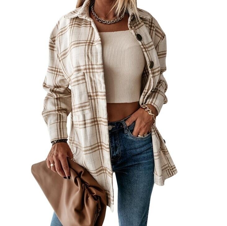 Plaid Long Sleeve Button Coat Outwear