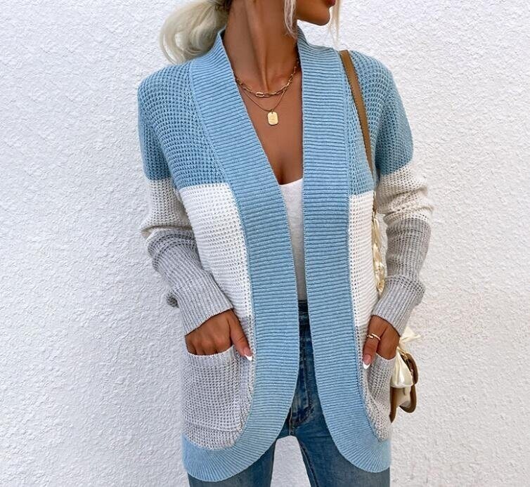 Color Block Sweater Cardigan with Pockets