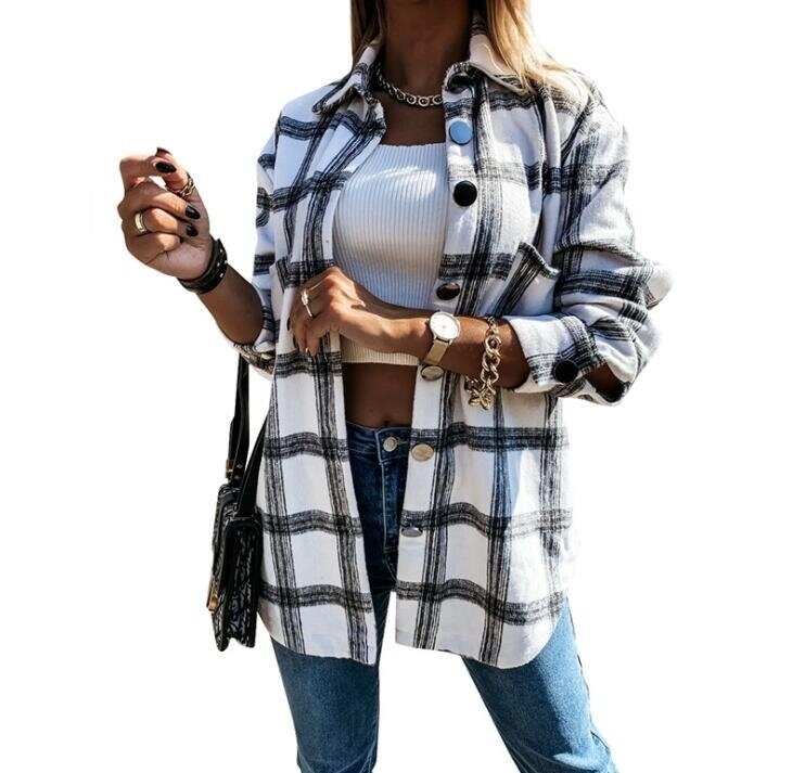 Plaid Long Sleeve Button Coat Outwear