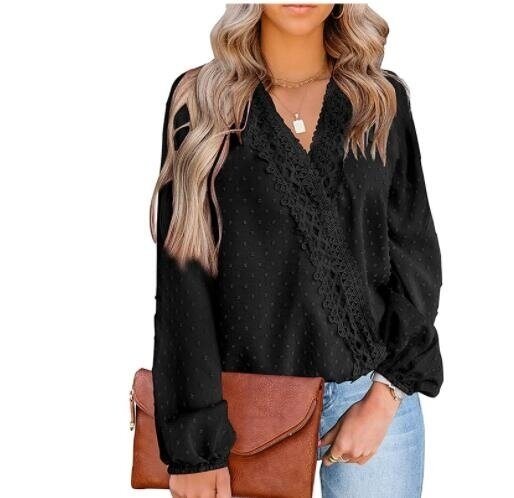 Lace V Neck Long Sleeve Shirt Blouse