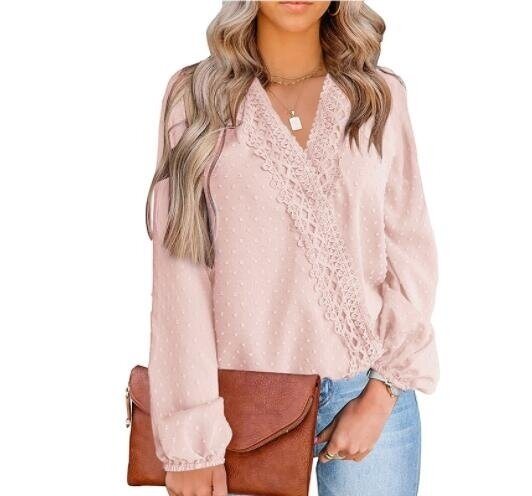 Lace V Neck Long Sleeve Shirt Blouse