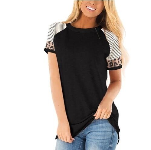 Leopard Tunic Tops Color Block Comfy T Shirts