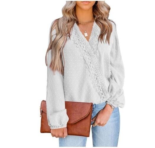 Lace V Neck Long Sleeve Shirt Blouse