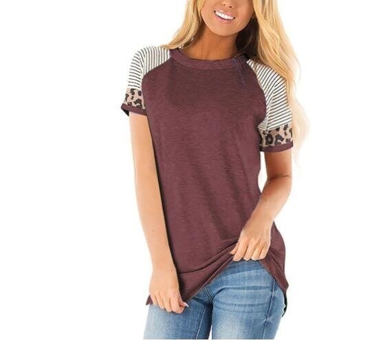 Leopard Tunic Tops Color Block Comfy T Shirts