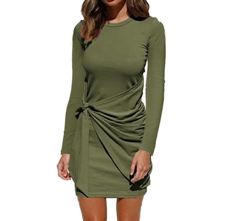 Elegant Bodycon Tie Long Sleeve Tunics Dress