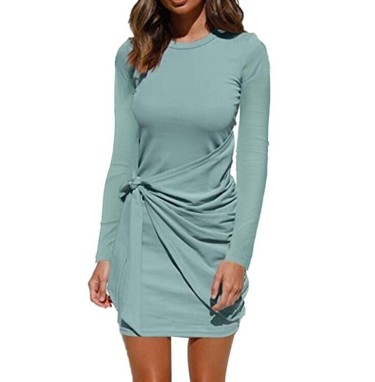 Elegant Bodycon Tie Long Sleeve Tunics Dress