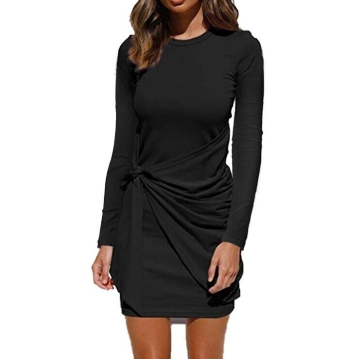 Elegant Bodycon Tie Long Sleeve Tunics Dress