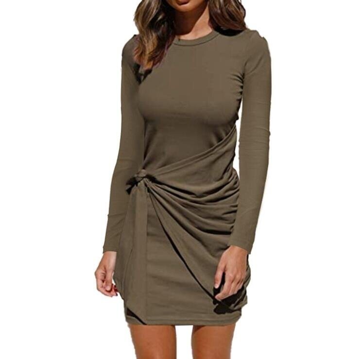 Elegant Bodycon Tie Long Sleeve Tunics Dress