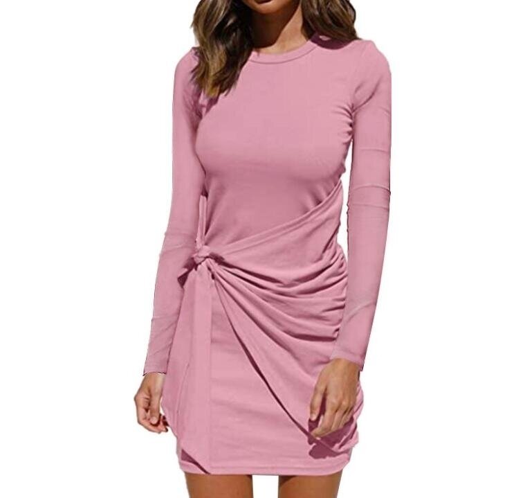 Elegant Bodycon Tie Long Sleeve Tunics Dress