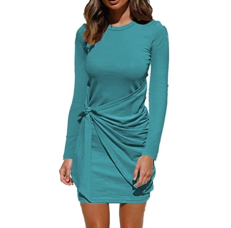 Elegant Bodycon Tie Long Sleeve Tunics Dress