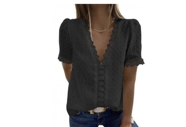 V Neck Lace Crochet Flowy Casual Sleeveless Blouses Shirts