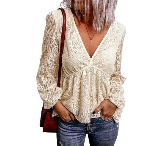 Bright Lace Long Sleeve Chiffon Top Shirts Blouses