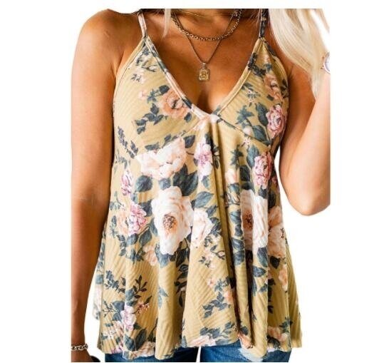 V-neck Floral Print Loose Tank Top