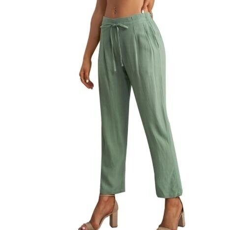 Cotton and Linen Tie Wide-Leg Pants