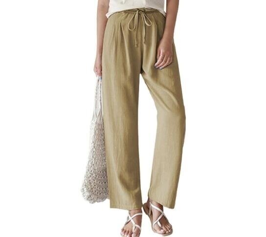 Cotton and Linen Tie Wide-Leg Pants