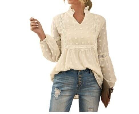 Balloon Causal Loose V Neck Chiffon Blouses Tops