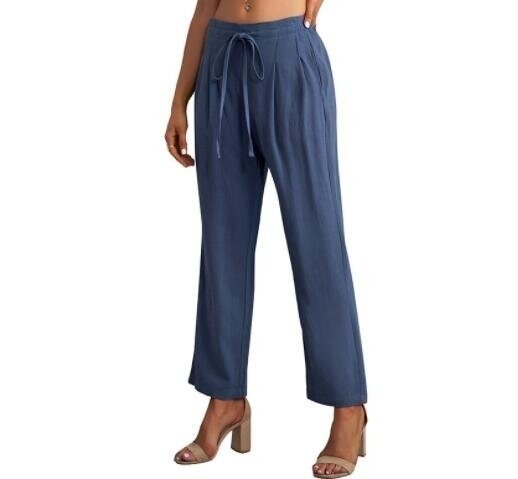 Cotton and Linen Tie Wide-Leg Pants