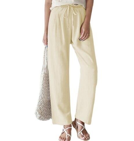 Cotton and Linen Tie Wide-Leg Pants