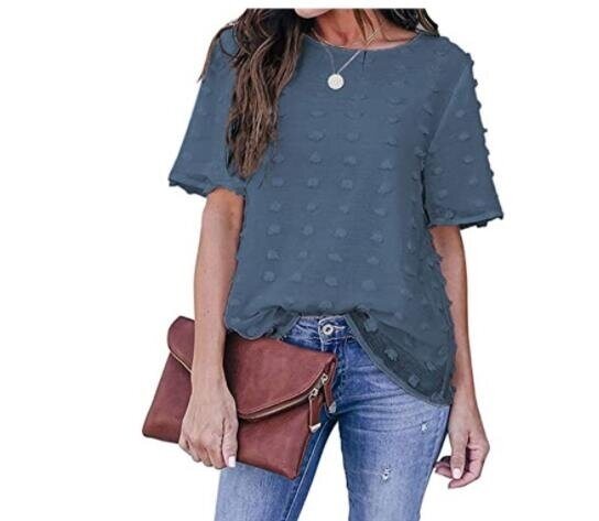 Chiffon Blouses Short Sleeve V Neck T-Shirts