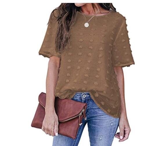 Chiffon Blouses Short Sleeve V Neck T-Shirts