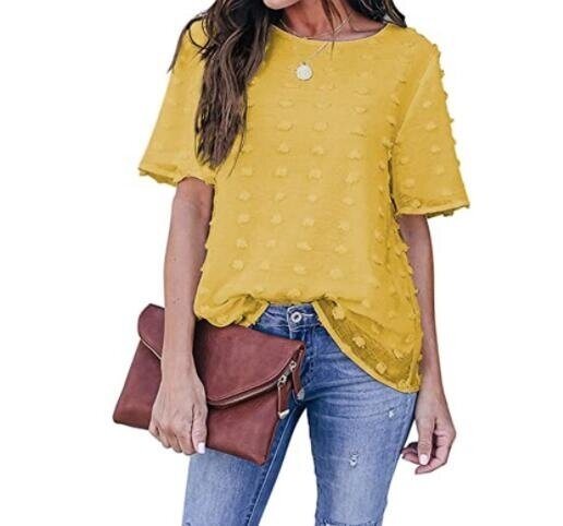 Chiffon Blouses Short Sleeve V Neck T-Shirts