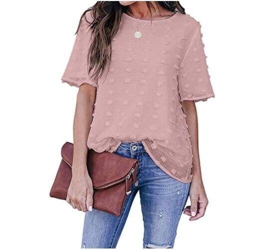 Chiffon Blouses Short Sleeve V Neck T-Shirts