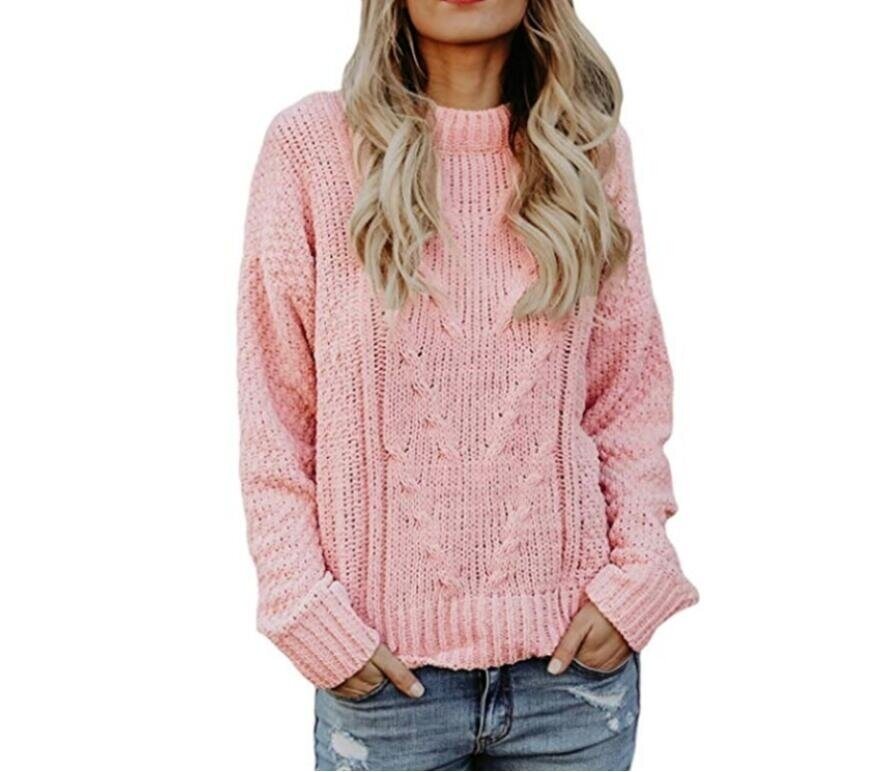 Crewneck Twist Knit Pullover Sweater Tops