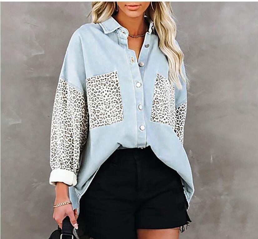 Leopard Print Lapel Long Sleeve Shirt