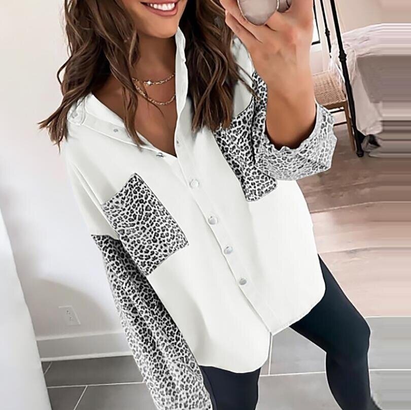 Leopard Print Lapel Long Sleeve Shirt