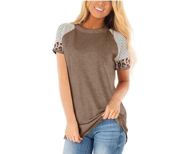 Leopard Tunic Tops Color Block Comfy T Shirts