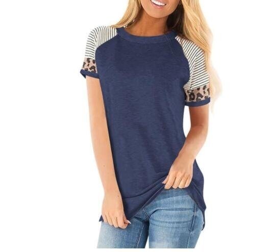 Leopard Tunic Tops Color Block Comfy T Shirts