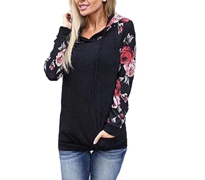 Hoodies Flowers Printed Drawstring Hooded Sweatshirt