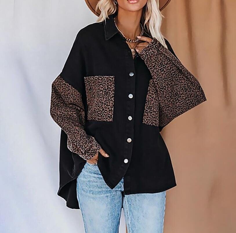 Leopard Print Lapel Long Sleeve Shirt