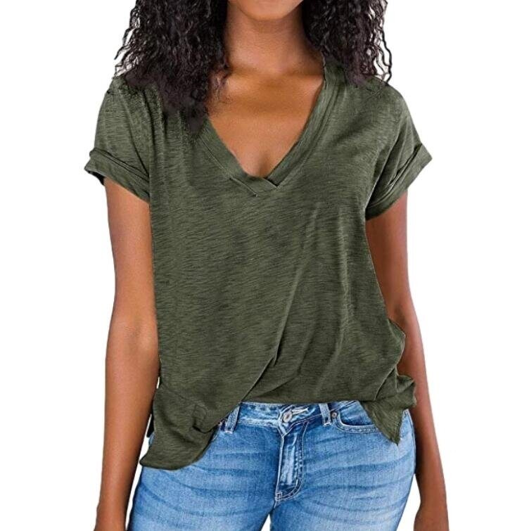 V Neck Short Sleeve Summer Tops Blouse