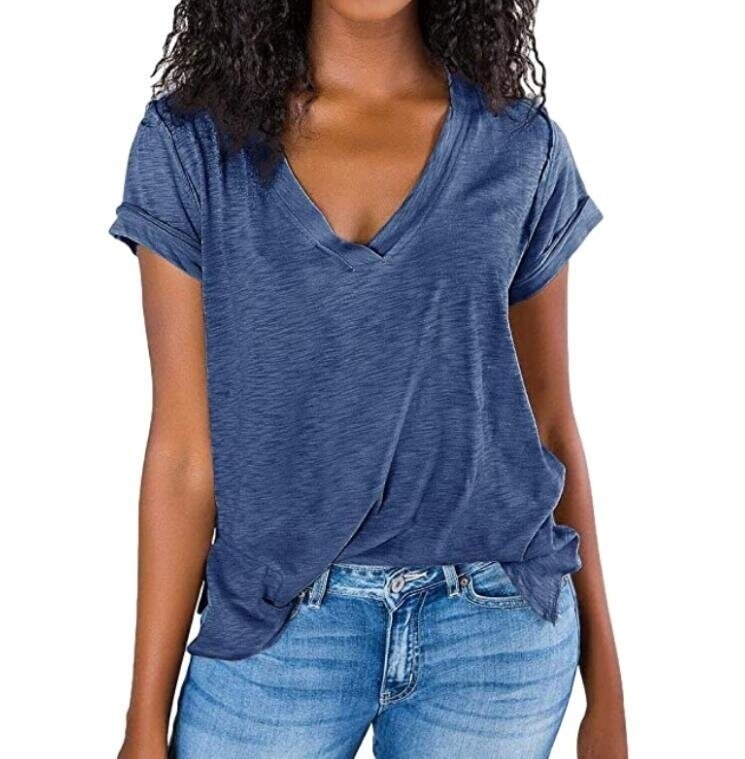 V Neck Short Sleeve Summer Tops Blouse