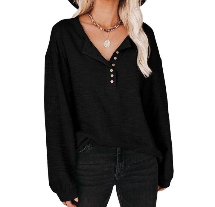 Button Lantern Sleeve Long Sleeve Shirt Tunics