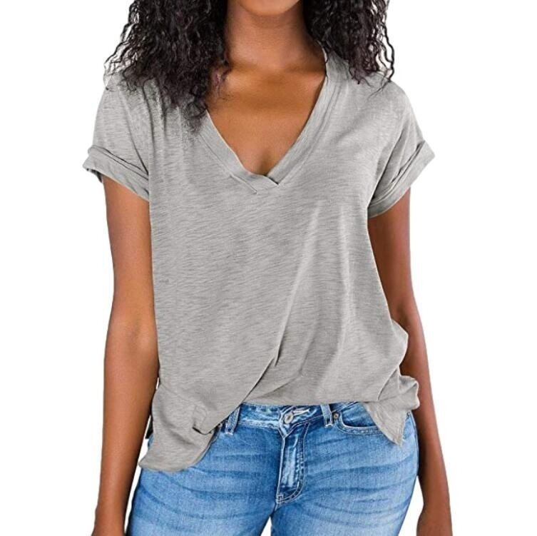 V Neck Short Sleeve Summer Tops Blouse