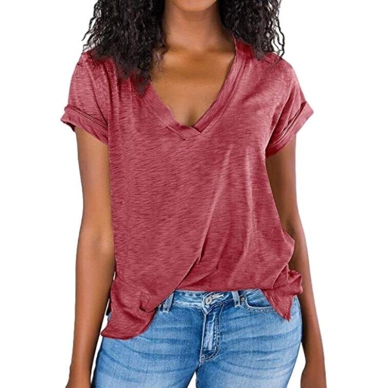 V Neck Short Sleeve Summer Tops Blouse