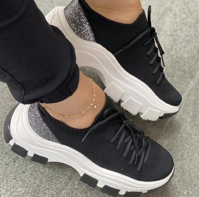 Flying Woven Lace Up Casual Platform Sneakers