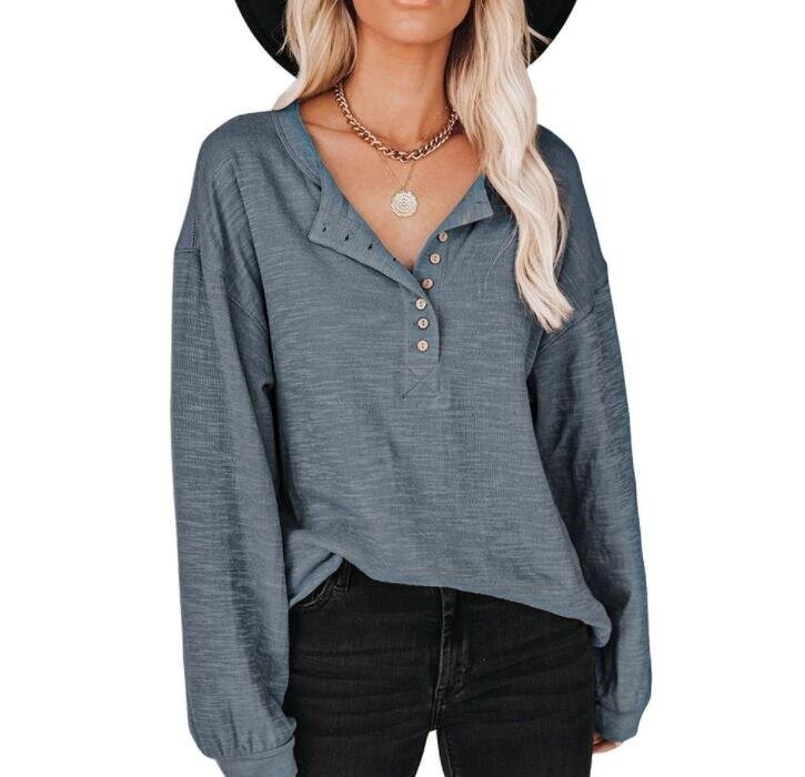 Button Lantern Sleeve Long Sleeve Shirt Tunics