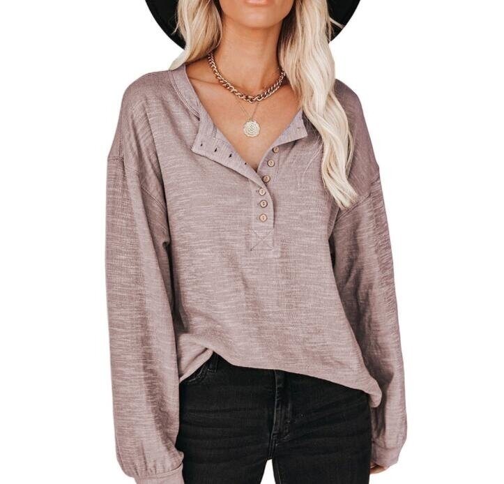 Button Lantern Sleeve Long Sleeve Shirt Tunics