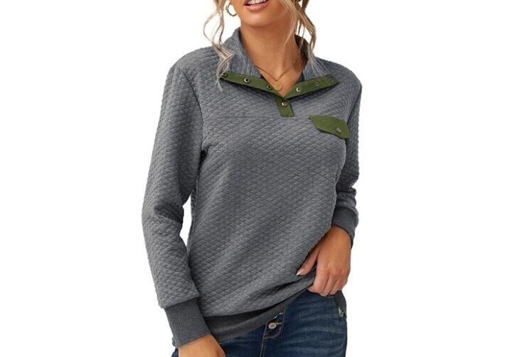 Half Open Collar Button Waffle Sweatshirt