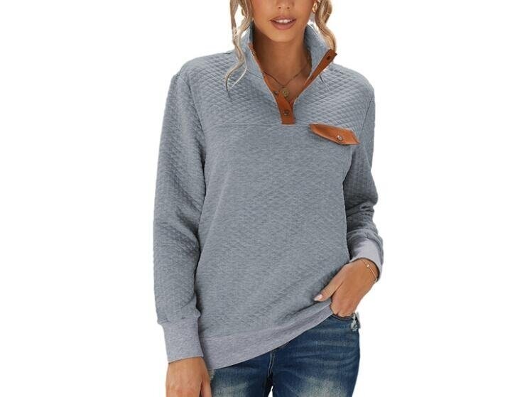 Half Open Collar Button Waffle Sweatshirt