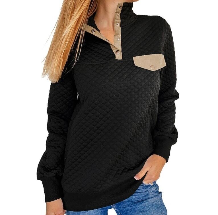 Half Open Collar Button Waffle Sweatshirt