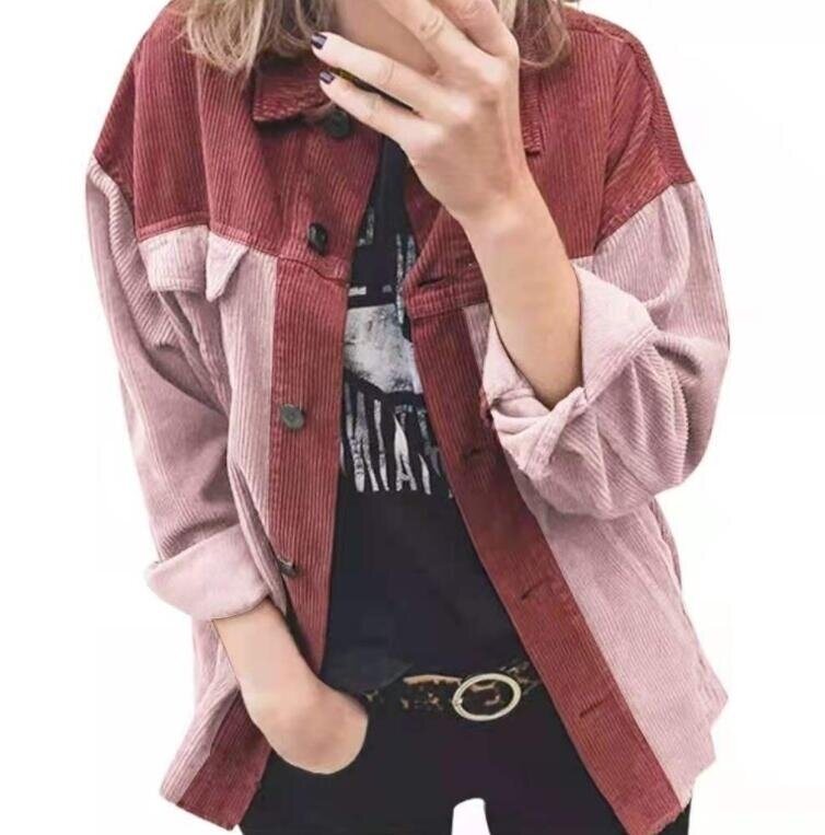 Long-sleeved Lapel Loose Stitching Jacket Outwear