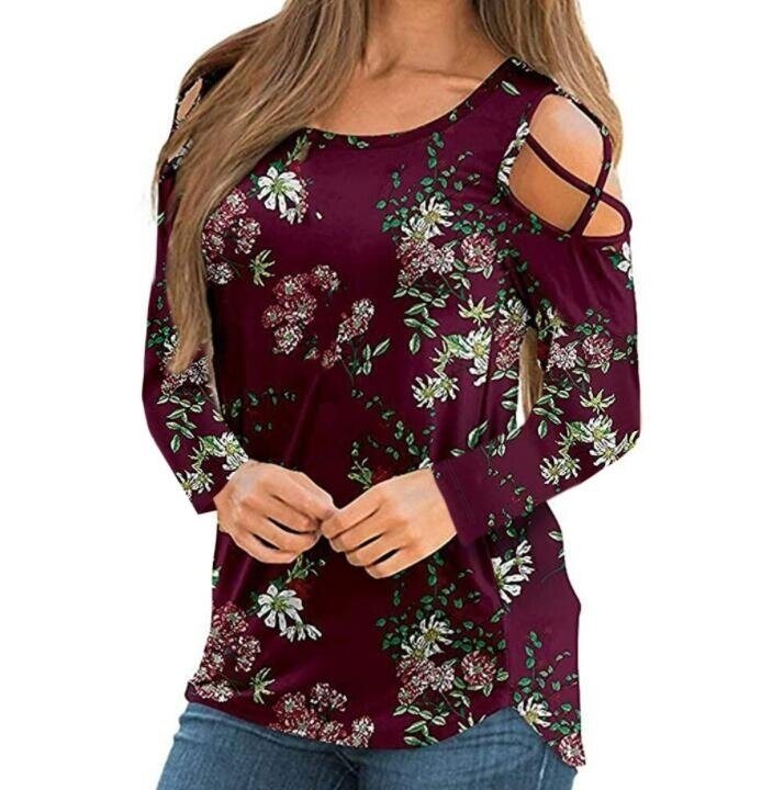 Flowers Printed Long Sleeved Strapless Tunics Tops