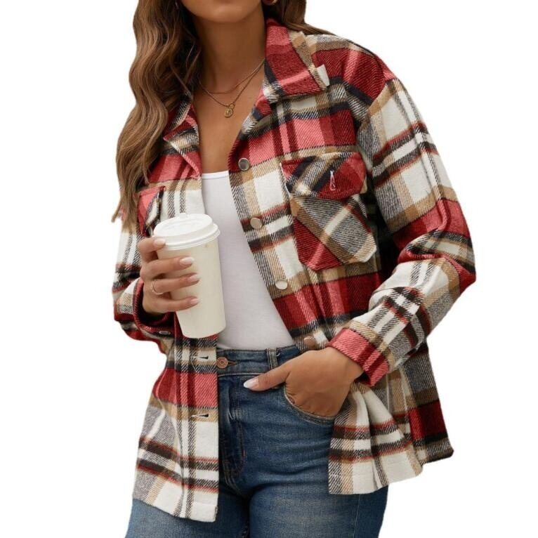 Color Block Plaid Flannel Button Down Shirt Coat