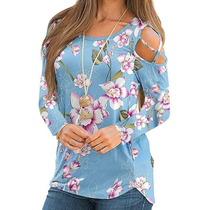 Flowers Printed Long Sleeved Strapless Tunics Tops