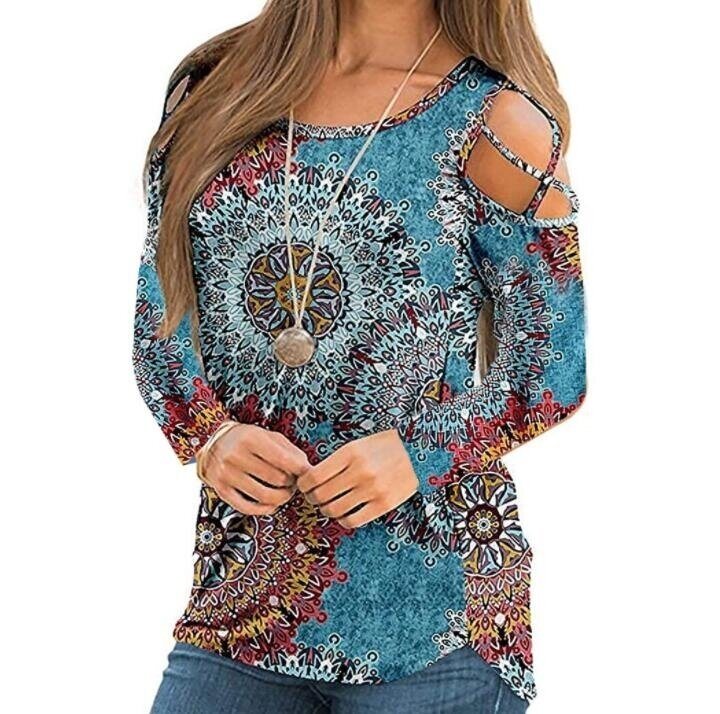 Flowers Printed Long Sleeved Strapless Tunics Tops